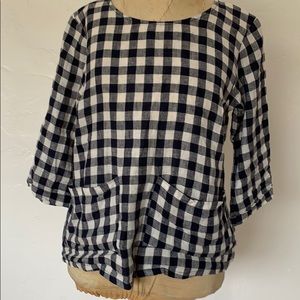 Pyne & Smith handmade blue check linen top